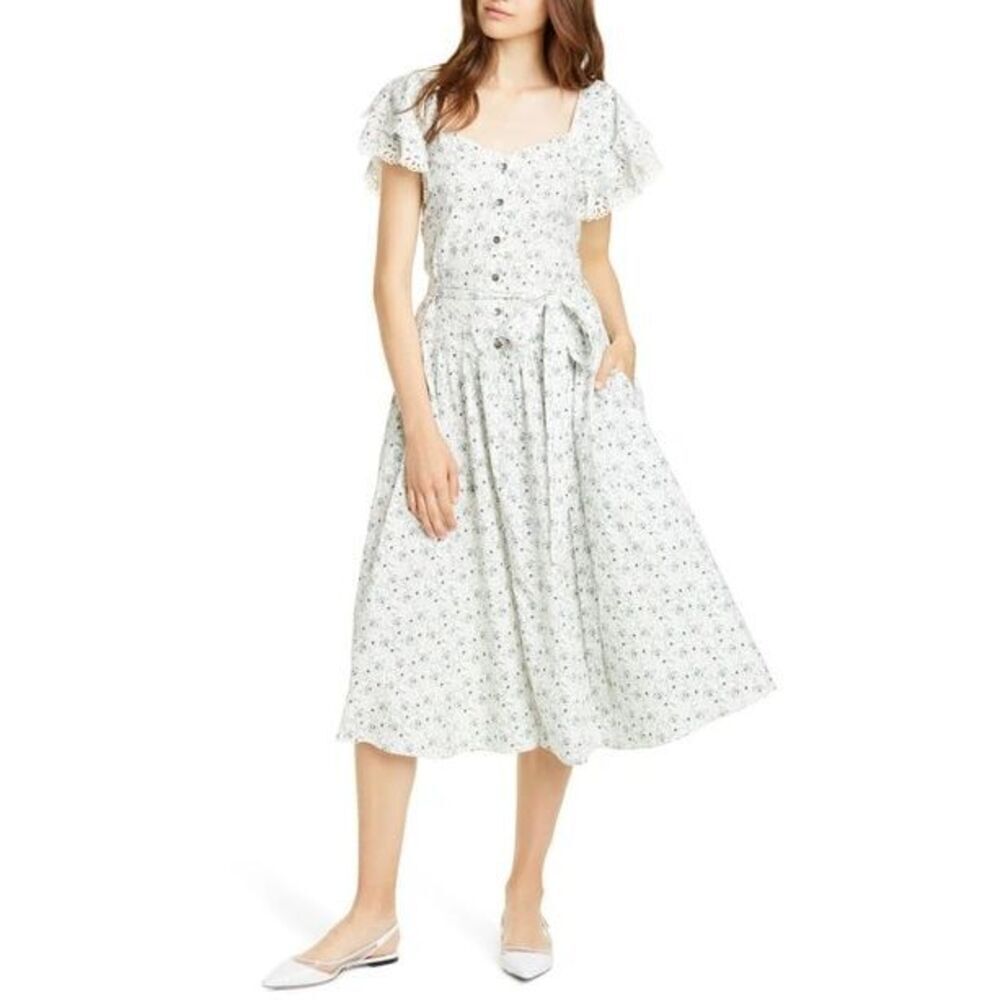La Vie Rebecca Taylor Poppy Fields Milk Combo Embroidered Lace Cap Sleeves Dress